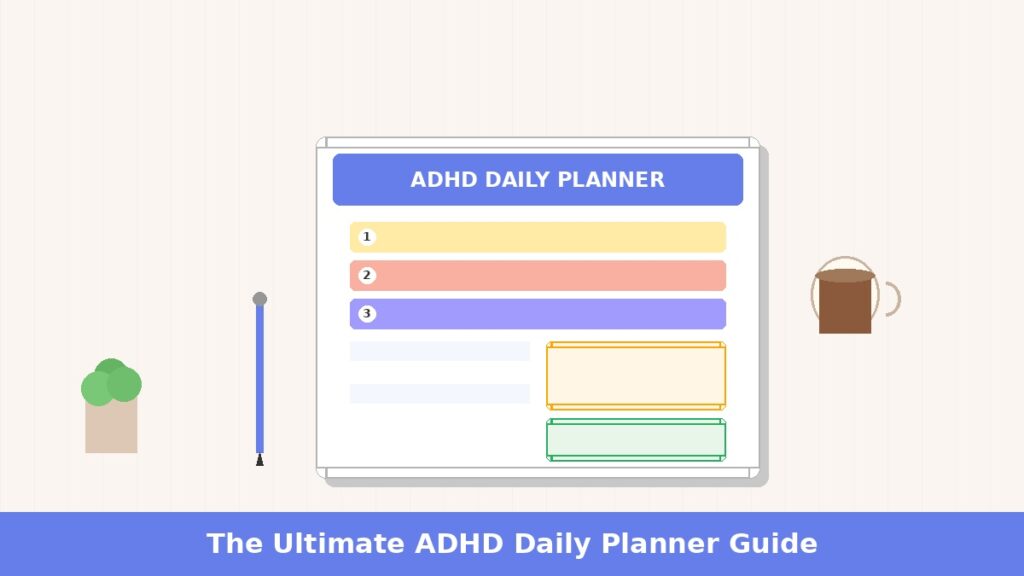 Person with ADHD using daily planner with colorful sections and organized layout