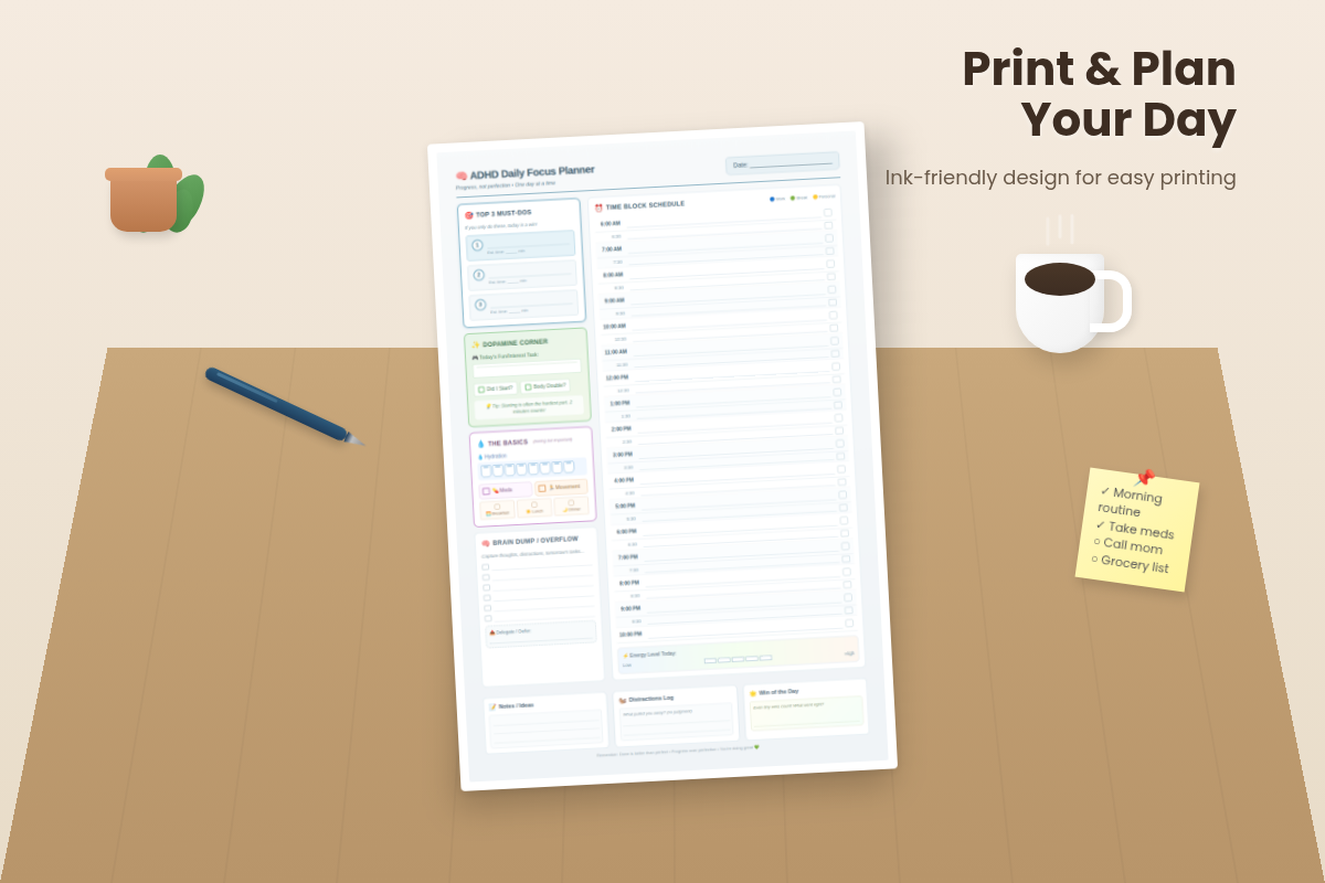 ADHD Planner printed on desk