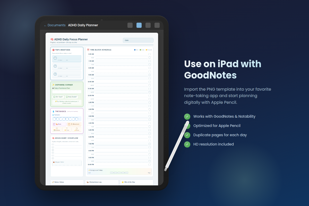 ADHD Planner on iPad with GoodNotes